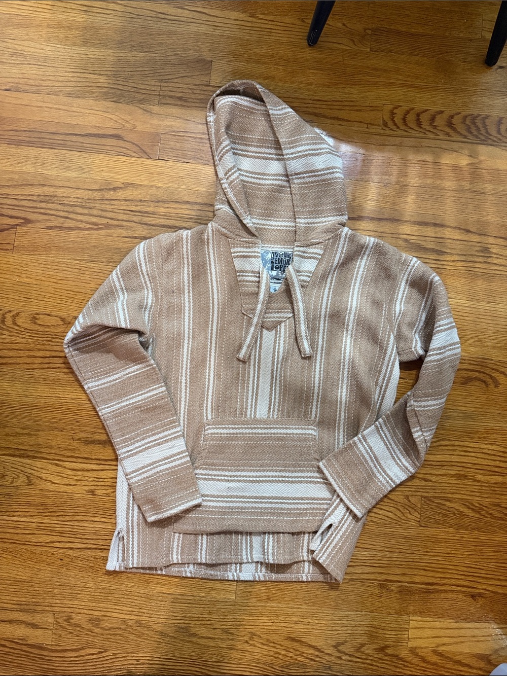 Striped Hooded Baja Sweater in Beige and Cream